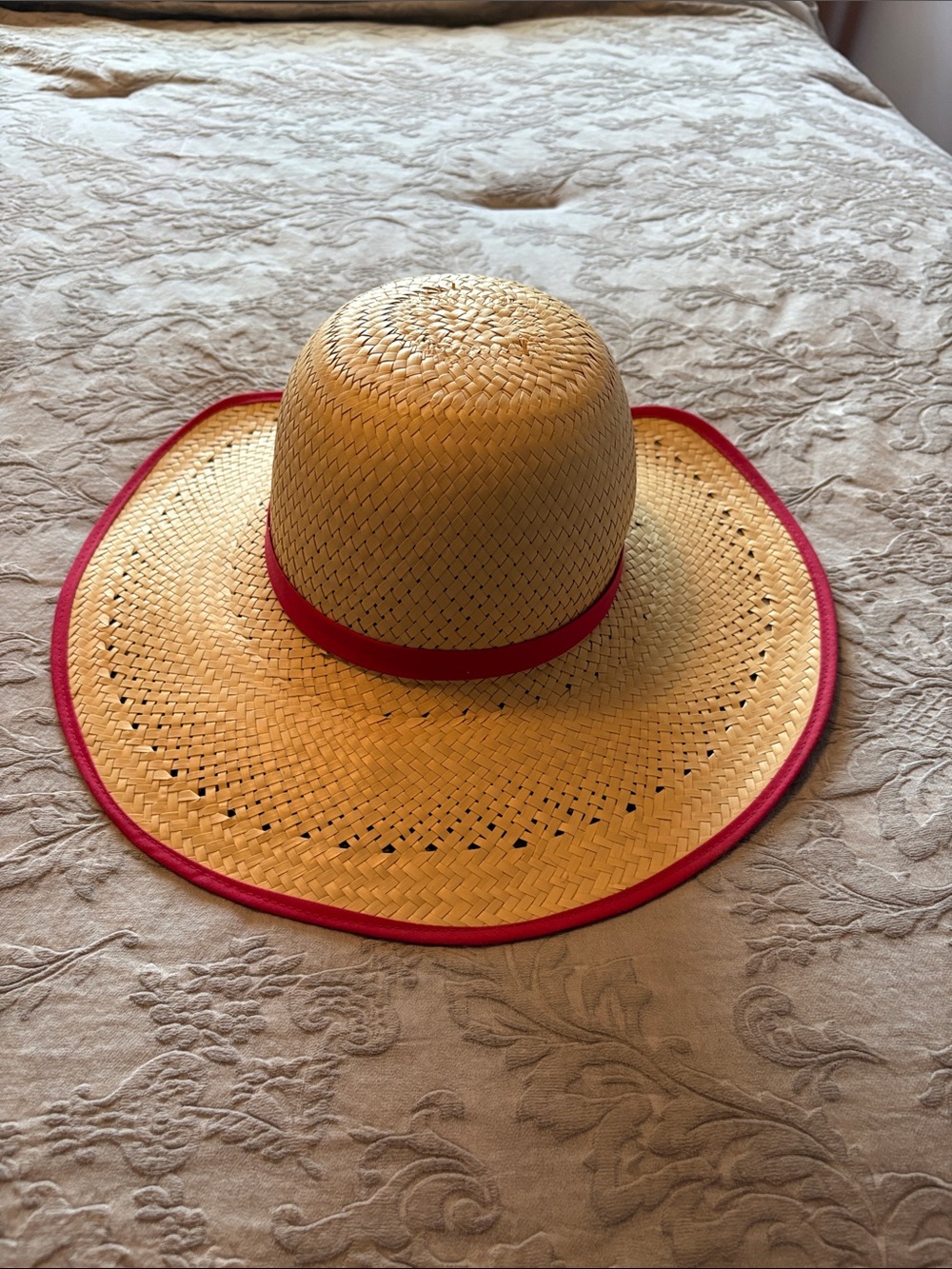 Straw Sun Hat with Pink Trim - Women Accessories